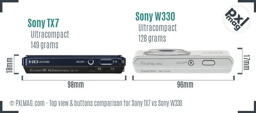 Sony TX7 vs Sony W330 top view buttons comparison