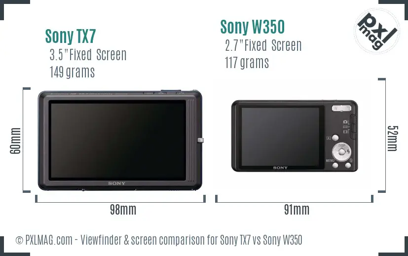 Sony TX7 vs Sony W350 Screen and Viewfinder comparison