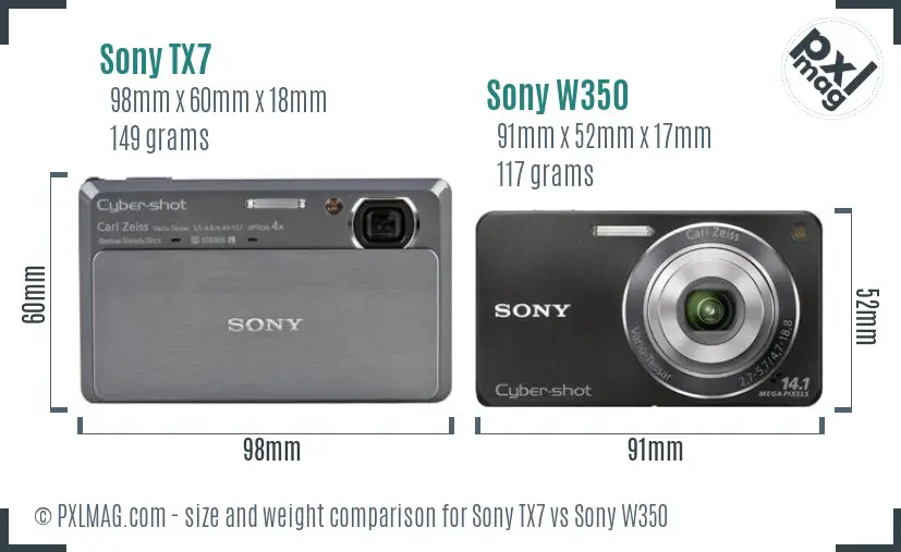 Sony TX7 vs Sony W350 size comparison