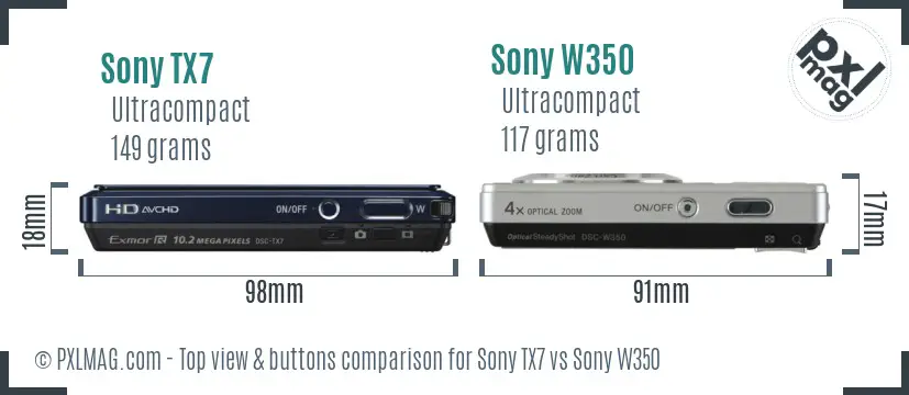 Sony TX7 vs Sony W350 top view buttons comparison