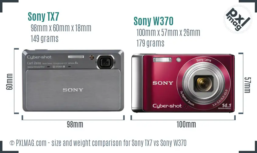 Sony TX7 vs Sony W370 size comparison