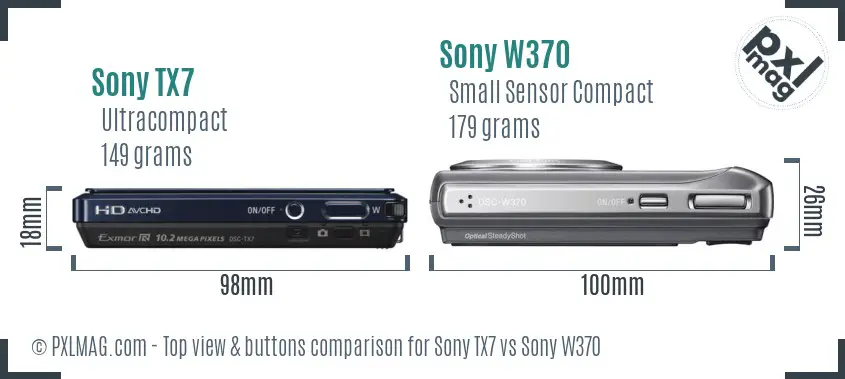 Sony TX7 vs Sony W370 top view buttons comparison