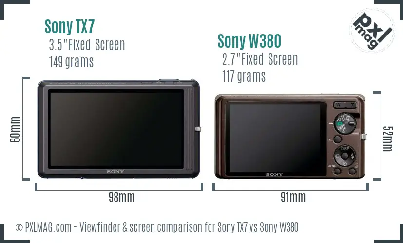 Sony TX7 vs Sony W380 Screen and Viewfinder comparison