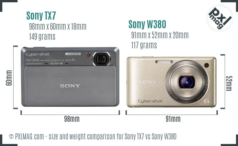 Sony TX7 vs Sony W380 size comparison