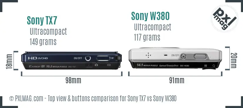 Sony TX7 vs Sony W380 top view buttons comparison