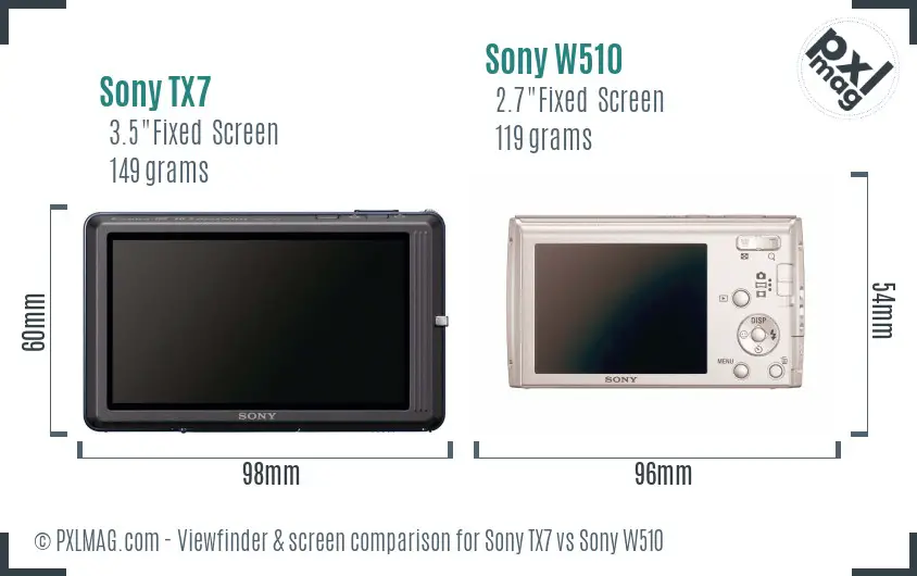 Sony TX7 vs Sony W510 Screen and Viewfinder comparison