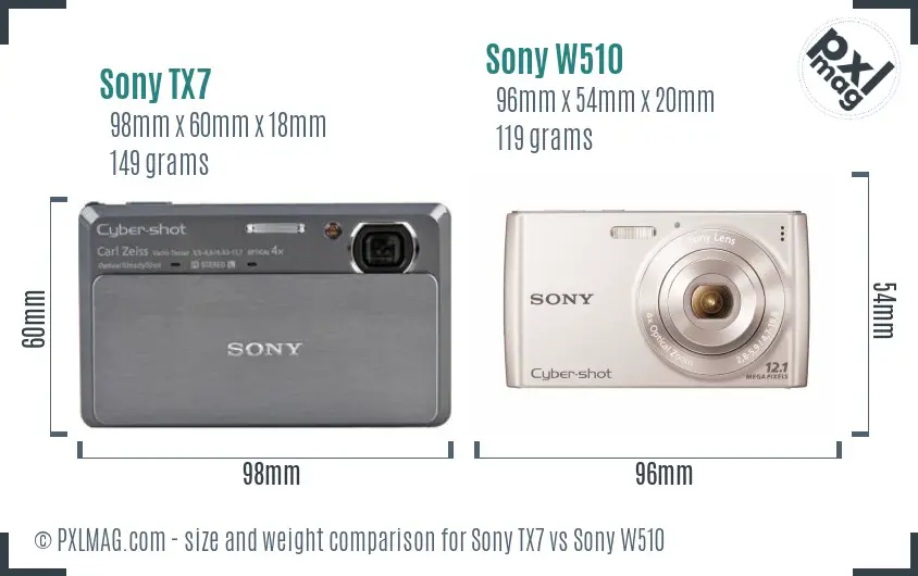 Sony TX7 vs Sony W510 size comparison
