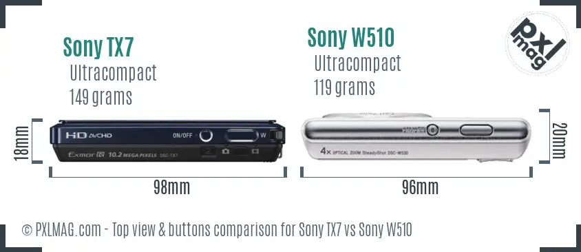 Sony TX7 vs Sony W510 top view buttons comparison
