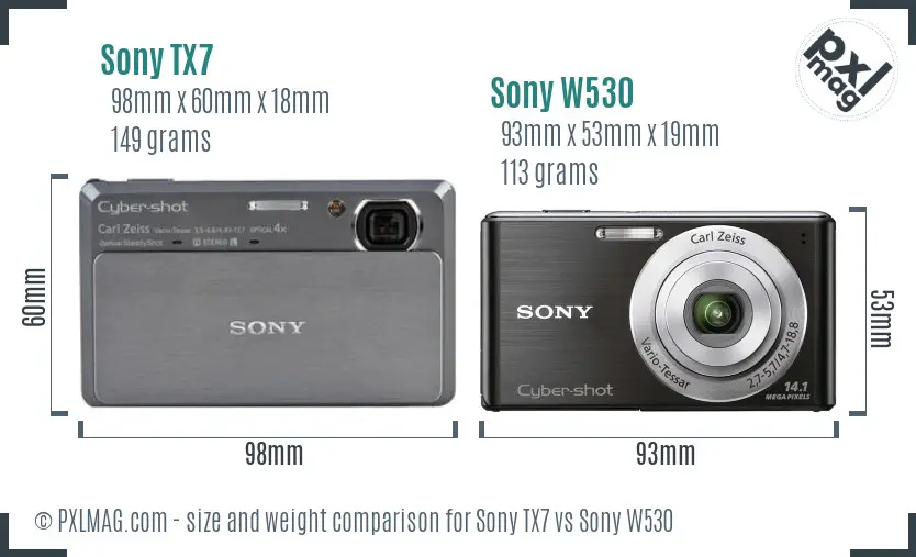 Sony TX7 vs Sony W530 size comparison