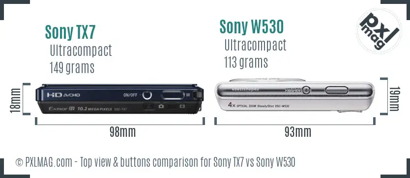 Sony TX7 vs Sony W530 top view buttons comparison