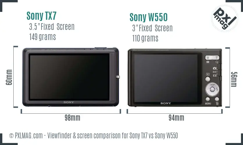 Sony TX7 vs Sony W550 Screen and Viewfinder comparison