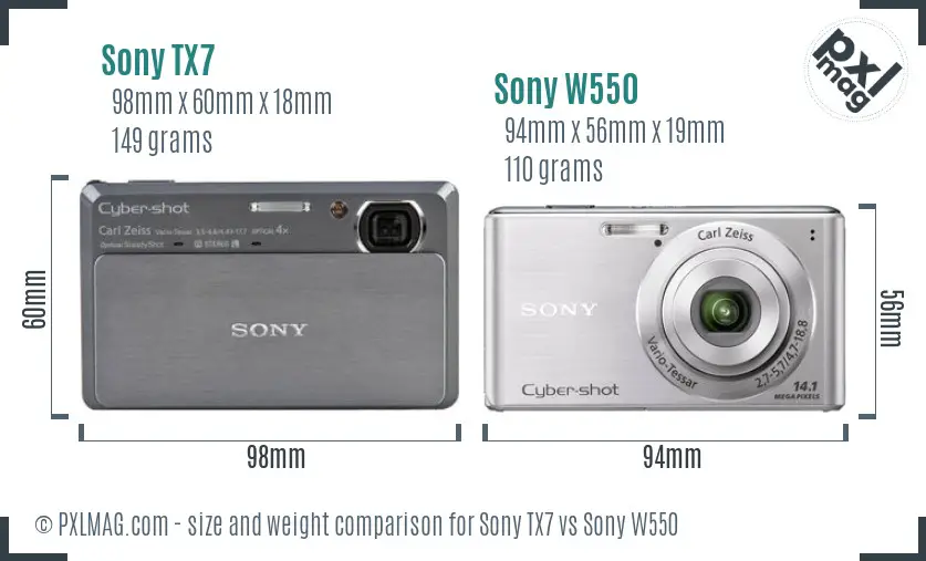 Sony TX7 vs Sony W550 size comparison