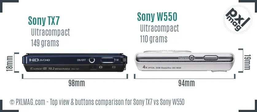Sony TX7 vs Sony W550 top view buttons comparison