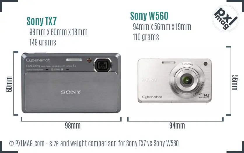 Sony TX7 vs Sony W560 size comparison