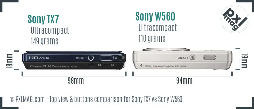 Sony TX7 vs Sony W560 top view buttons comparison
