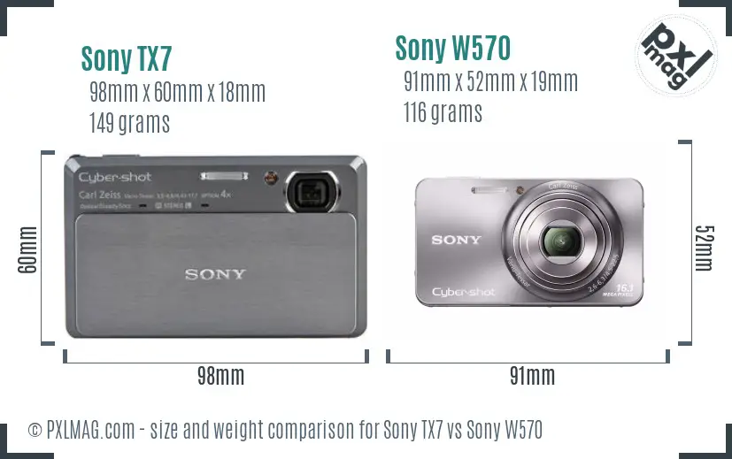 Sony TX7 vs Sony W570 size comparison