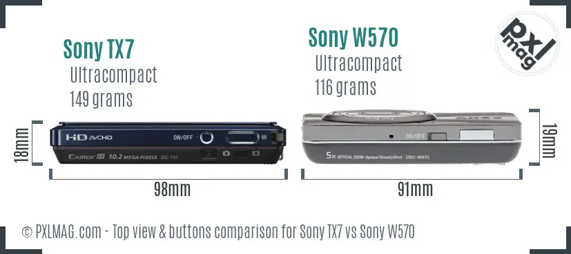Sony TX7 vs Sony W570 top view buttons comparison