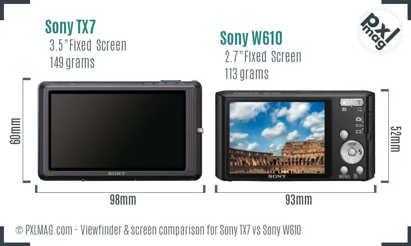 Sony TX7 vs Sony W610 Screen and Viewfinder comparison