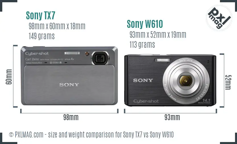 Sony TX7 vs Sony W610 size comparison