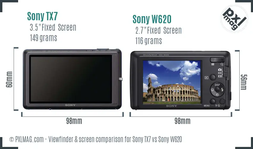 Sony TX7 vs Sony W620 Screen and Viewfinder comparison