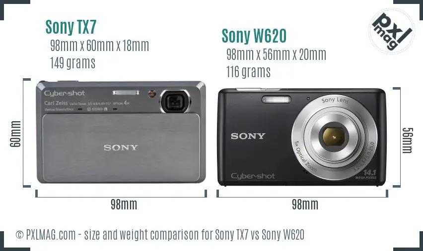 Sony TX7 vs Sony W620 size comparison