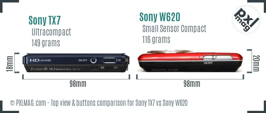 Sony TX7 vs Sony W620 top view buttons comparison