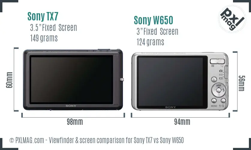 Sony TX7 vs Sony W650 Screen and Viewfinder comparison