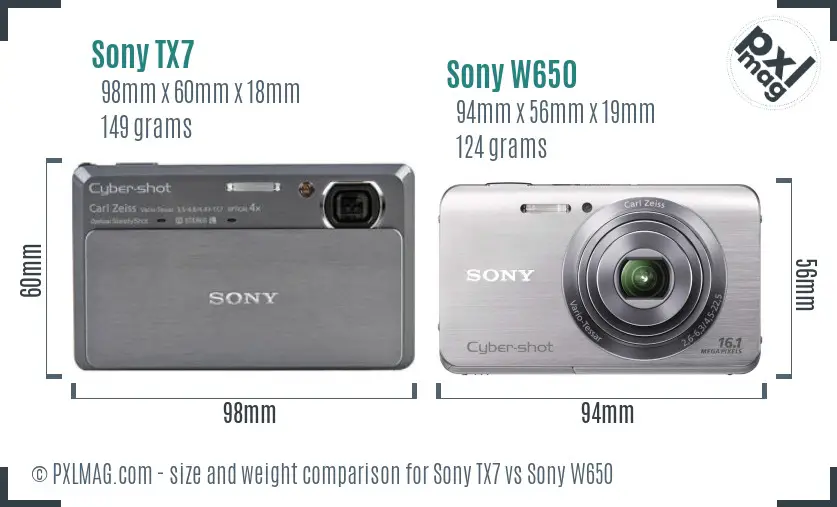 Sony TX7 vs Sony W650 size comparison