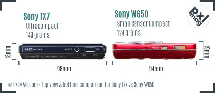 Sony TX7 vs Sony W650 top view buttons comparison