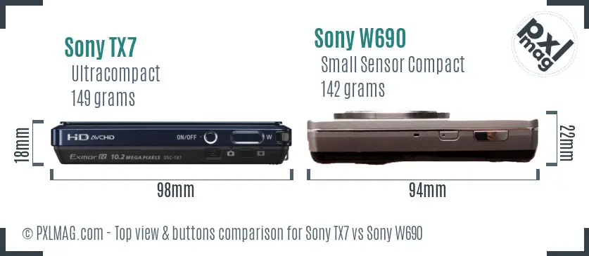 Sony TX7 vs Sony W690 top view buttons comparison