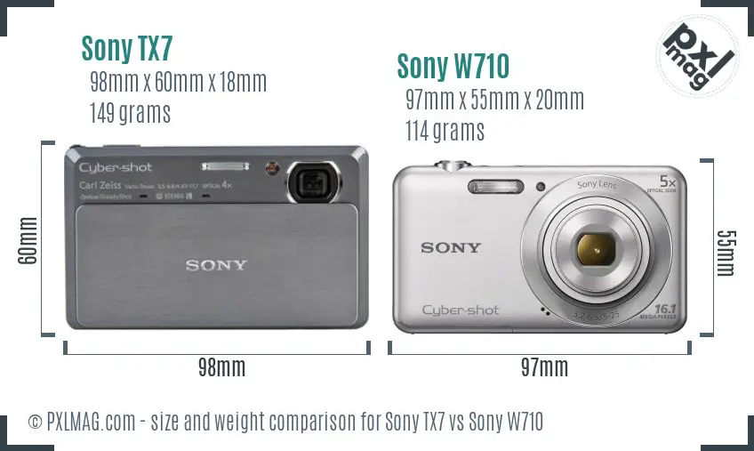Sony TX7 vs Sony W710 size comparison