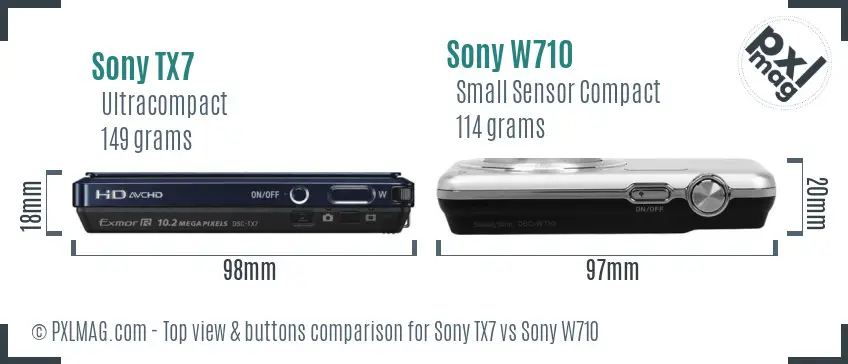 Sony TX7 vs Sony W710 top view buttons comparison