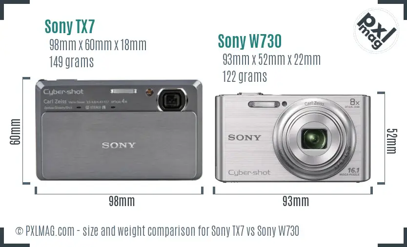 Sony TX7 vs Sony W730 size comparison