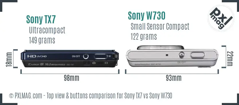 Sony TX7 vs Sony W730 top view buttons comparison