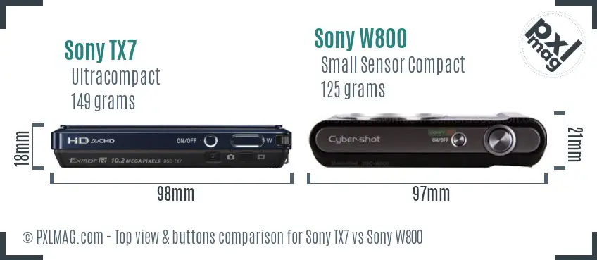 Sony TX7 vs Sony W800 top view buttons comparison