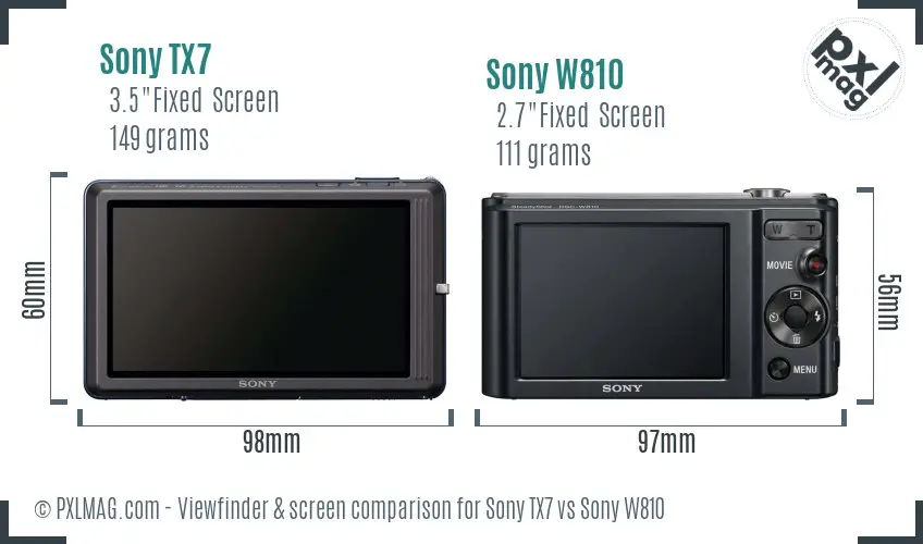 Sony TX7 vs Sony W810 Screen and Viewfinder comparison