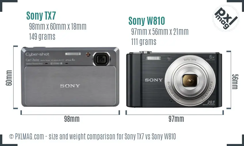 Sony TX7 vs Sony W810 size comparison