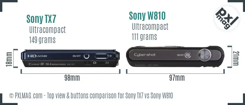 Sony TX7 vs Sony W810 top view buttons comparison