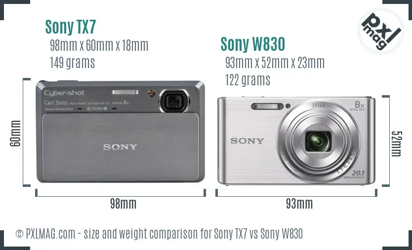 Sony TX7 vs Sony W830 size comparison