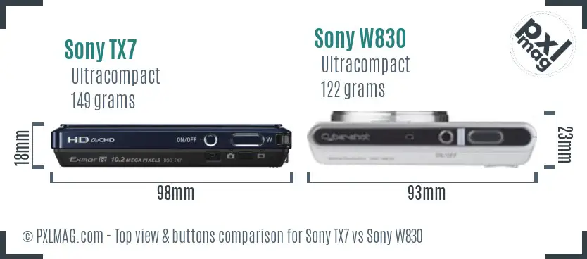 Sony TX7 vs Sony W830 top view buttons comparison
