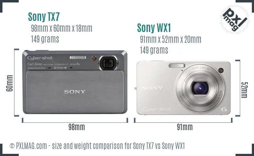 Sony TX7 vs Sony WX1 size comparison