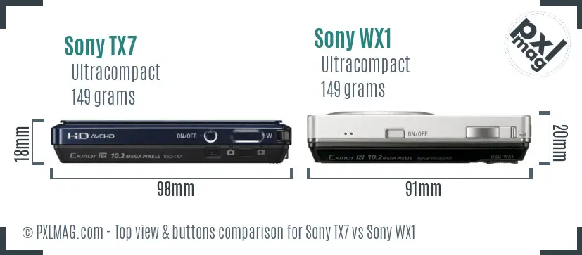 Sony TX7 vs Sony WX1 top view buttons comparison