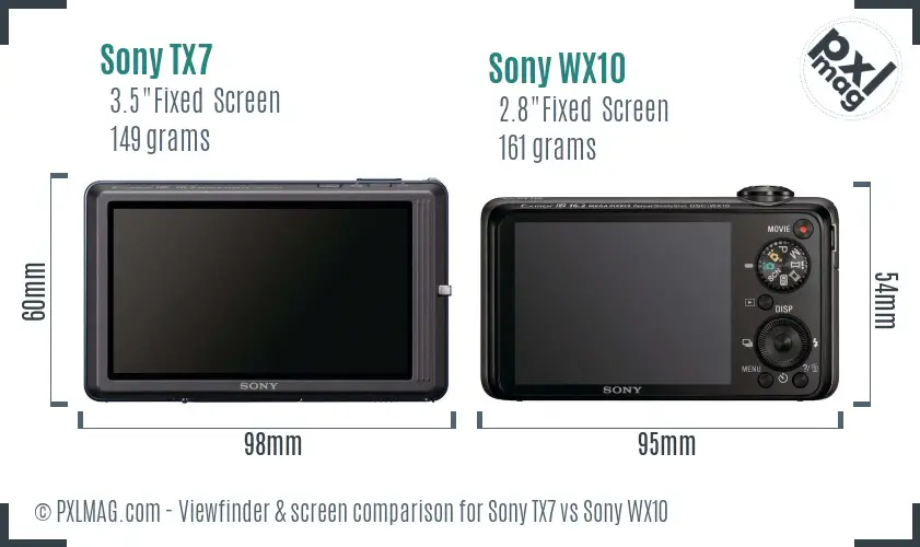 Sony TX7 vs Sony WX10 Screen and Viewfinder comparison