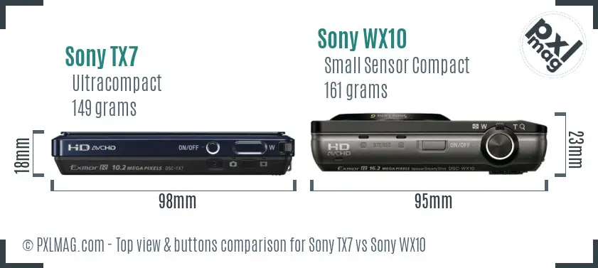 Sony TX7 vs Sony WX10 top view buttons comparison