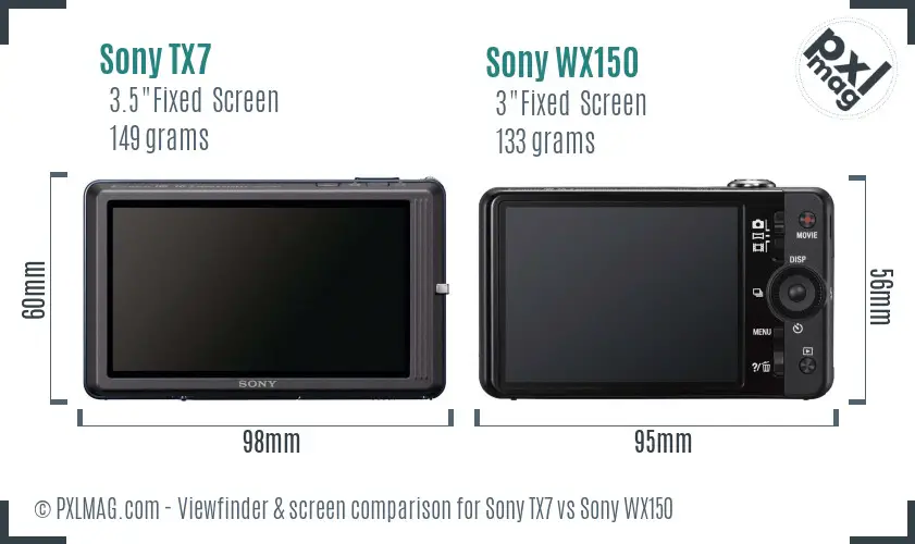 Sony TX7 vs Sony WX150 Screen and Viewfinder comparison