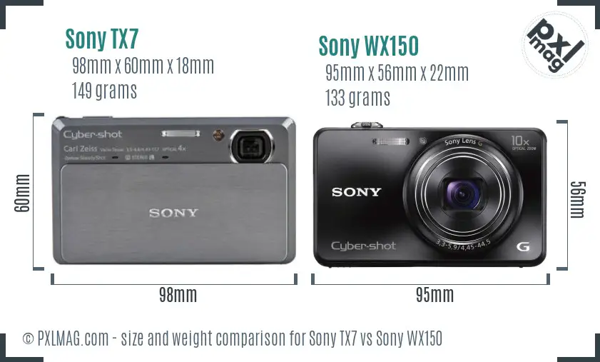 Sony TX7 vs Sony WX150 size comparison