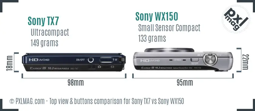 Sony TX7 vs Sony WX150 top view buttons comparison
