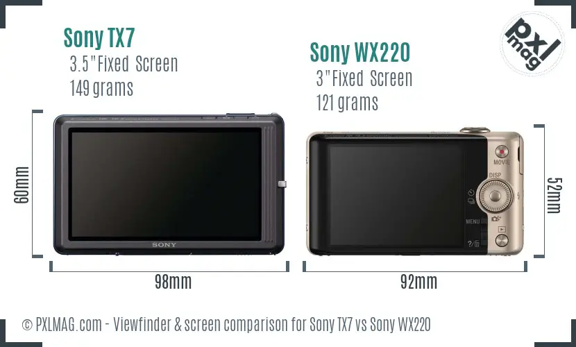 Sony TX7 vs Sony WX220 Screen and Viewfinder comparison