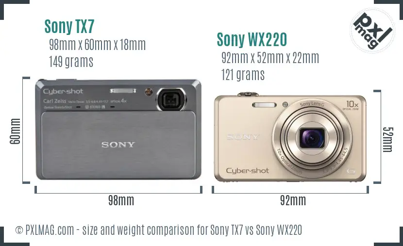 Sony TX7 vs Sony WX220 size comparison