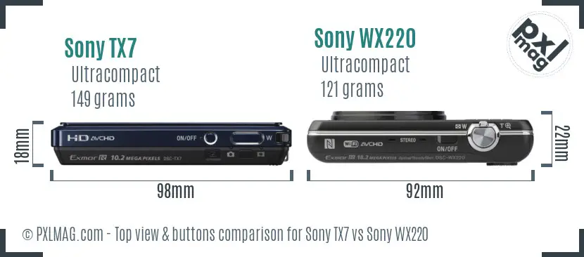 Sony TX7 vs Sony WX220 top view buttons comparison